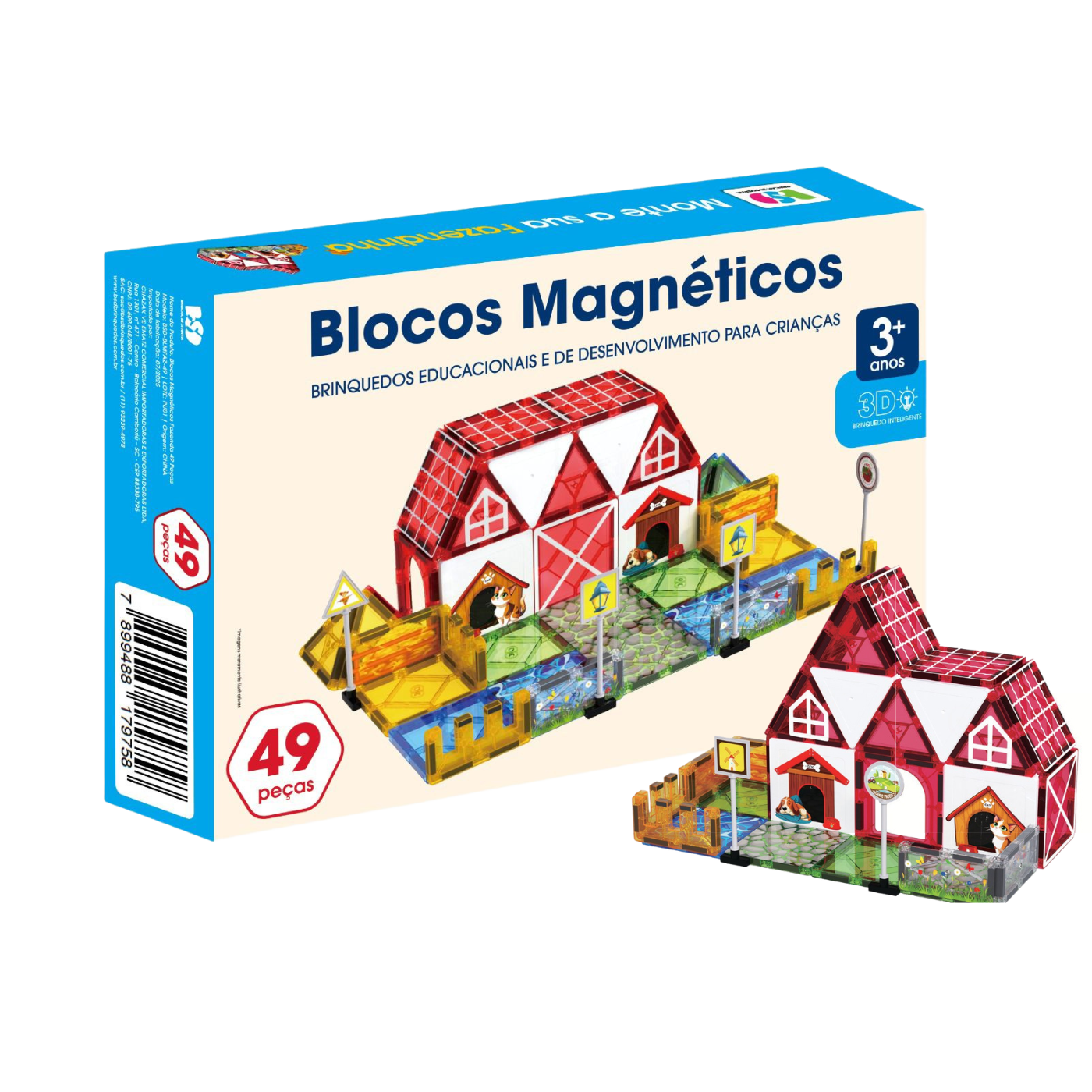 Blocos Magnéticos Fazenda Bsd 49 Peças Infantil 3d