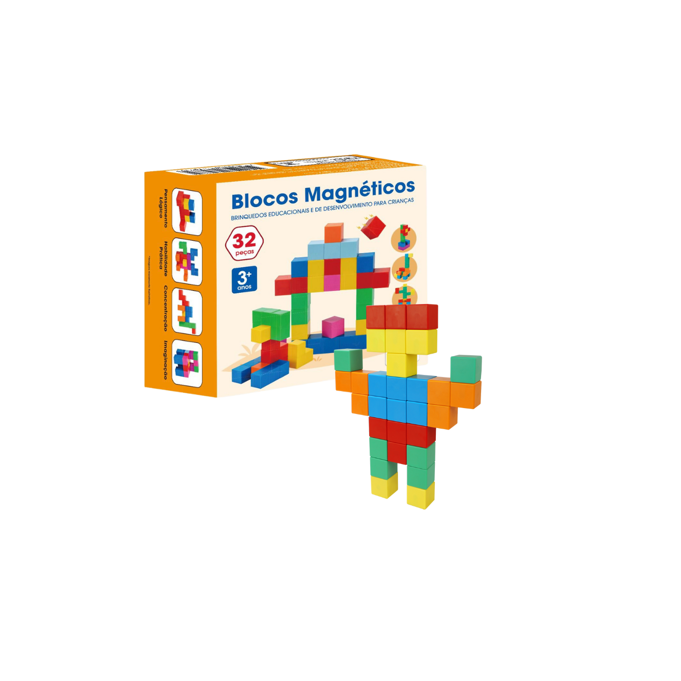 Cubos Magnéticos Bsd 32 Peças Infantil 3d