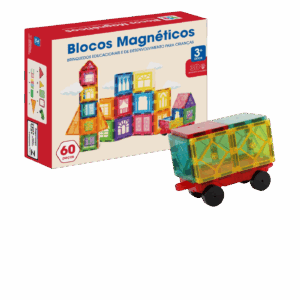 Blocos Magnéticos Bsd 60 Peças Com Carrinho 3d Infantil