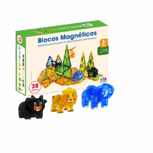 Blocos Magnéticos Safari Bsd 38 Peças Com Animais 3d